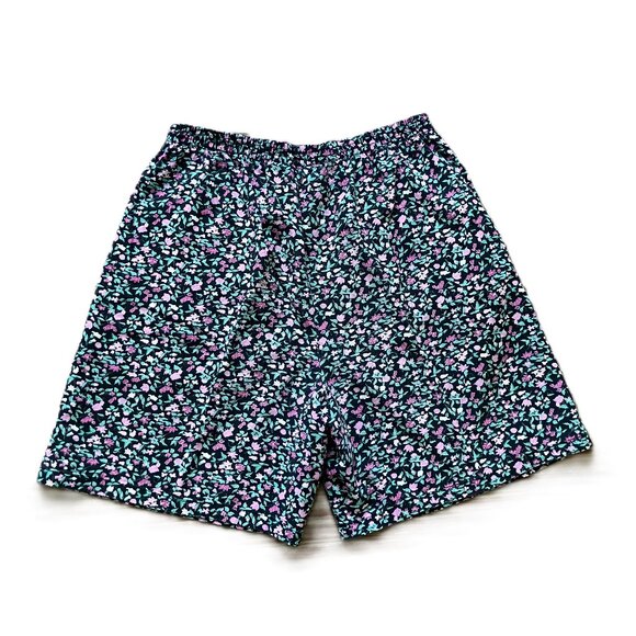 Essential Needs Pull-On Shorts with Pockets Black Floral Print Vintage 90s - Picture 4 of 6